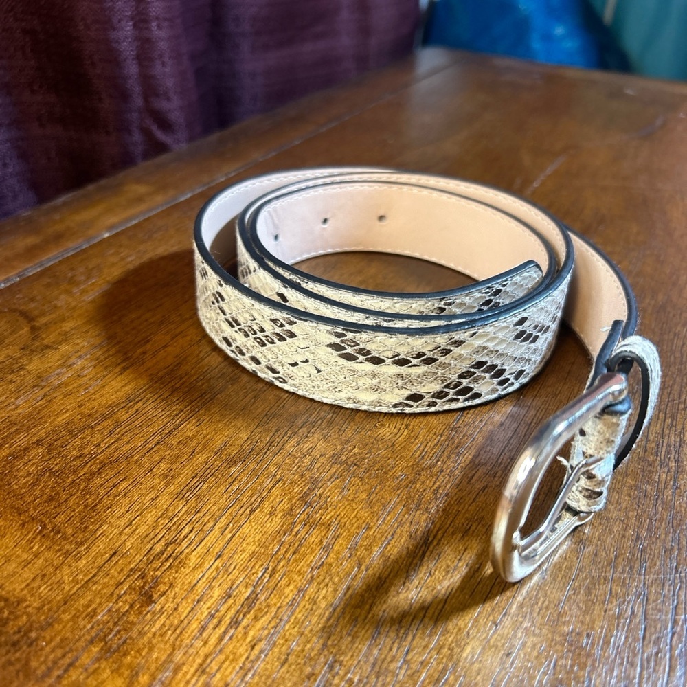 H&M Beige Snake Print Belt with Silver Buckle